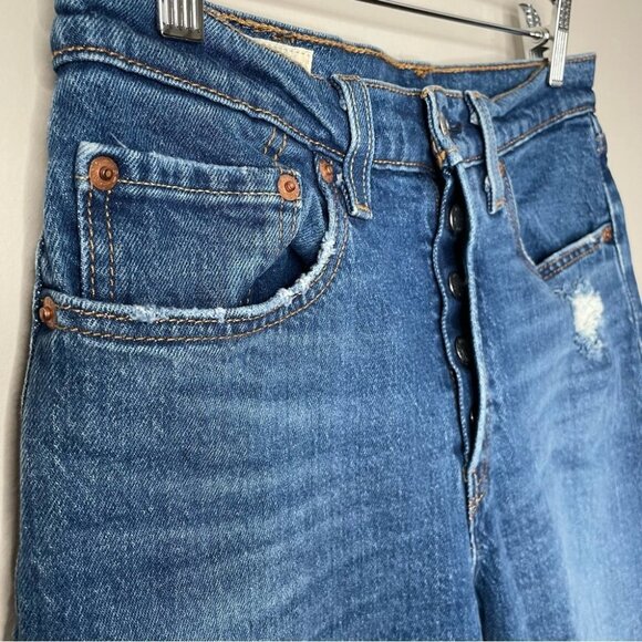 Levi's 501 Classic Jeans Crop Raw Hem Distressed Charleston Fun Blue Size 26 - Picture 5 of 10